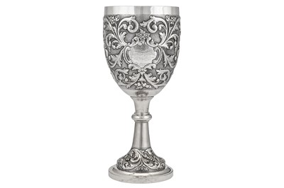 Lot 139 - A late 19th century Indian colonial unmarked silver trophy standing cup, Calcutta circa 1876 attributed to Hamilton & Co