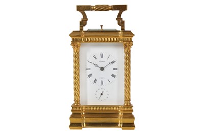 Lot 30 - A FINE LATE 19TH CENTURY FRENCH GILT BRONZE CARRIAGE CLOCK WITH ALARM AND REPEAT