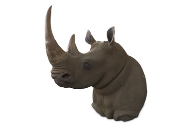 Lot 210 - TAXIDERMY INTEREST: AN IMPRESSIVE LIFESIZE FIBREGLASS MODEL OF A SOUTHERN RHINOCEROUS SHOULDER MOUNT