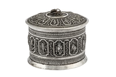 Lot 119 - An early 20th century Burmese unmarked silver betel box, Shan States circa 1900