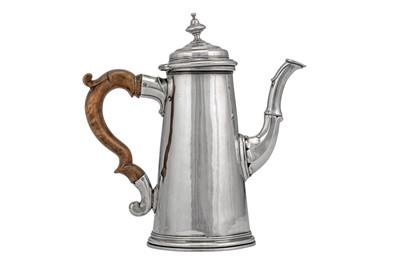 Lot 294 - A George II ‘duty dodger’ silver bachelor coffee pot, London circa 1740 by Edward Feline (reg. 25th Aug 1720)