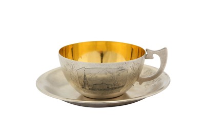 Lot 45 - A mid-20th century Soviet Russian (Estonian) 875 standard silver cup and saucer, Tallinn 1954-58 by TФ6 for Tallinn Jewellery Factory