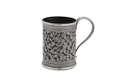 Lot 122 - An early 20th century Anglo – Indian Raj unmarked silver christening mug, Cutch circa 1920