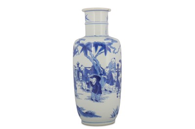 Lot 554 - A CHINESE BLUE AND WHITE ROULEAU 'BOYS' VASE.