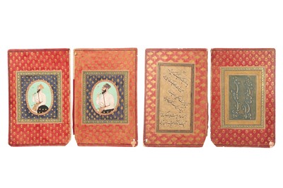 Lot 329 - TWO LOOSE ALBUM PAGES (MURAQQA') WITH MINIATURE PORTRAITS AND PERSIAN CALLIGRAPHY