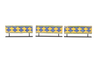 Lot 250 - THREE SAFAVID CUERDA SECA POTTERY WALL TILES