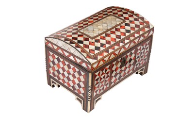 Lot 219 - λ A MOTHER-OF-PEARL AND TORTOISE SHELL-INLAID CASKET