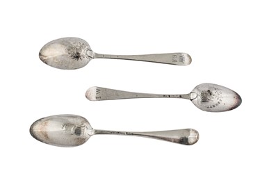 Lot 241 - Three George III sterling silver picture back teaspoons