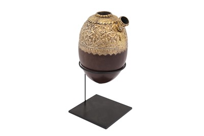 Lot 384 - A SILVER-GILT COCONUT PORTABLE QALYAN (WATER PIPE) BASE