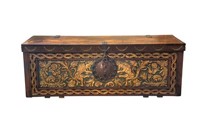 Lot 212 - A LARGE CARVED AND GILT HARDWOOD MARRIAGE CHEST