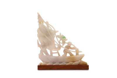 Lot 525 - A CHINESE JADEITE ‘RAFT’ CARVING.
