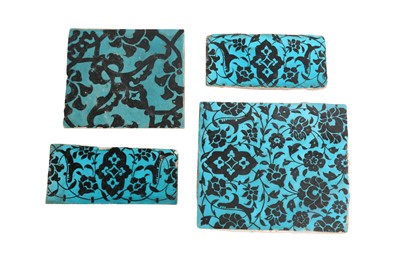 Lot 233 - FOUR TURQUOISE AND BLACK-PAINTED 'DOME OF THE ROCK' POTTERY TILES