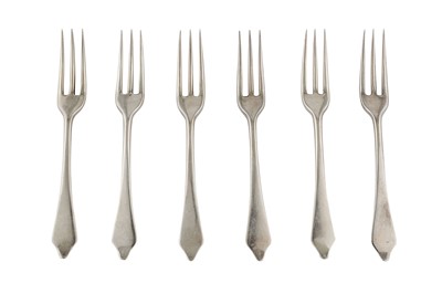 Lot 223 - A set of six Edwardian sterling silver dessert forks, London 1909 by Brewis & Co