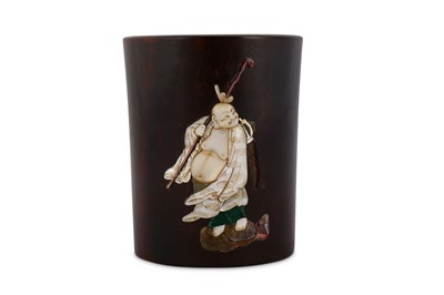 Lot 229 - A CHINESE HARDWOOD-INLAID BRUSHPOT, BITONG.