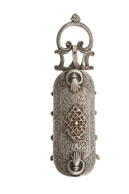 Lot 240 - AN ENGRAVED SILVER DOOR FITTING