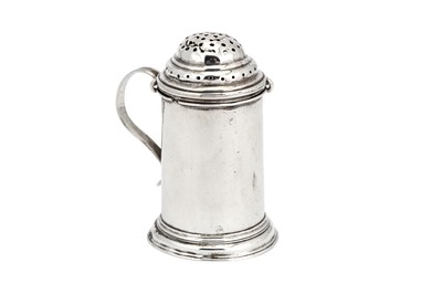 Lot 297 - A Queen Anne / George I Britannia standard silver pepper dredger, London circa 1710 - 15 by M? probably for Hezekiah Mountfort (Grimwade 3739)