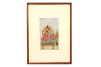 Lot 335 - A PORTRAIT OF THE MUGHAL EMPEROR HUMAYUN, ENTHRONED