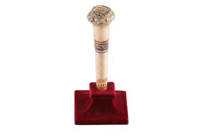 Lot 113 - A MAMLUK GILT AND ENAMELLED GLASS BOTTLE / CANE FRAGMENT