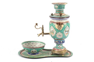 Lot 207 - A PERSIAN POLYCHROME-ENAMEL ON COPPER SAMOVAR