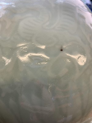 Lot 3 - A CHINESE CELADON-GLAZED 'DRAGON' VASE.
