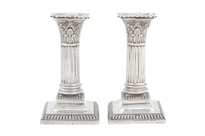 Lot 356 - A Victorian sterling silver dwarf or desk candlesticks, Sheffield 1891 by Hawksworth, Eyre & Co Ltd