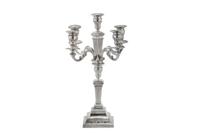 Lot 62 - A mid-20th century Belgian 835 standard silver five light candelabrum, circa 1960