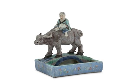 Lot 79 - A FAMILLE ROSE BOY ON BUFFALO ON BRIDGE WASHER.