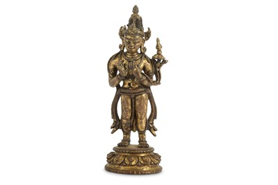 Lot 53 - A TIBETAN GILT-BRONZE FIGURE OF BUDDHA.