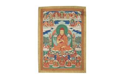 Lot 57 - A TIBETAN LAMA TSONGKHAPA THANGKA.