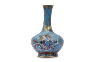 Lot 495 - A CHINESE CLOISONNE 'DRAGON' BOTTLE VASE.