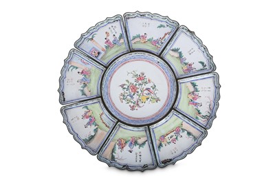 Lot 249 - A CHINESE FAMILLE ROSE CANTON ENAMEL SUPPER SET.