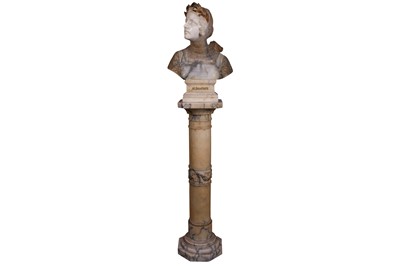 Lot 15 - PROFESSOR GIUSEPPE BESSI (ITALIAN 1857 - 1922): A LATE 19TH / EARLY 20TH CENTURY ALABASTER BUST OF 'ALBA DI PACE' (DAWN OF PEACE)