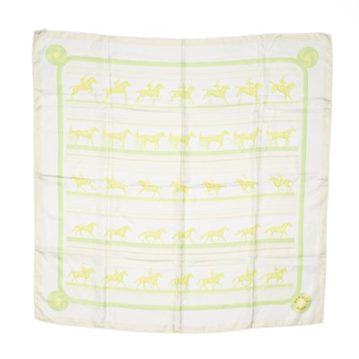 Lot 160 - Hermes Lime Horses Silk Scarf
