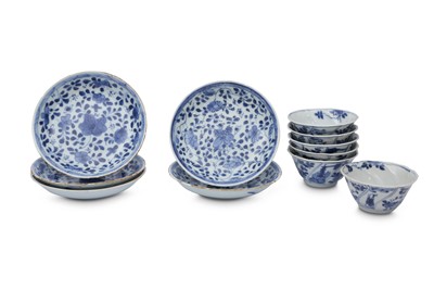 Lot 461 - SIX CHINESE BLUE AND WHITE CUPS AND FIVE SAUCERS.