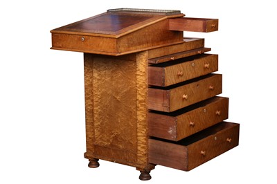 Lot 104 - AN UNUSUAL 19TH CENTURY ENGLISH BIRDS EYE MAPLE DAVENPORT IN THE MANNER OF GILLOWS