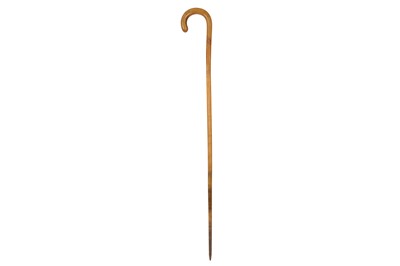 Lot 348 - λ AN EXCEPTIONALLY LONG CARVED RHINOCEROS HORN WALKING STICK.