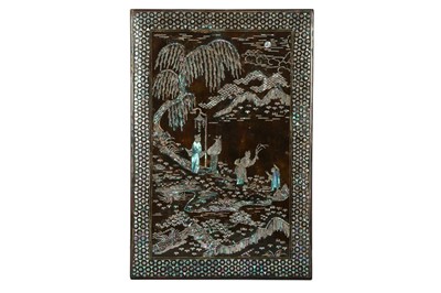 Lot 324 - A CHINESE MOTHER OF PEARL-INLAID LACQUER BOX AND COVER.