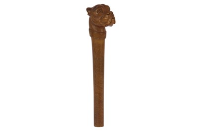 Lot 61 - λ A RHINOCEROS HORN 'DOG' WALKING STICK HANDLE.
