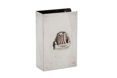 Lot 26 - An early 20th century Norwegian 830 standard silver and enamel match box case, Oslo (Christiania) circa 1925 by Marius Hammer (1847-1927)