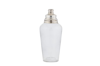 Lot 73 - An early 20th century German 835 standard silver mounted glass cocktail shaker, Schwäbisch Gmünd circa 1935 by Kühn Gebrüder