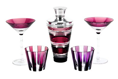 Lot 338 - An Elizabeth II contemporary sterling silver mounted glass cocktail set, London 2014 by David Redman