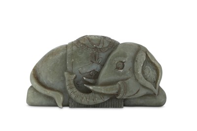Lot 528 - A CHINESE PALE CELADON JADE 'ELEPHANT' CARVING