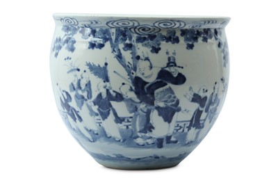 Lot 73 - A CHINESE BLUE AND WHITE 'BOYS' FISH BOWL.