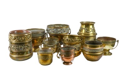 Lot 354 - A collection of Arts and Crafts and Art Nouveau brass jardineres