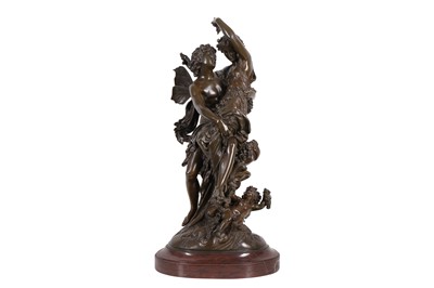 Lot 59 - A LATE 19TH CENTURY FRENCH PATINATED BRONZE FIGURAL GROUP OF CUPID AND PSYCHE, AFTER A MODEL BY MATHURIN MOREAU (FRENCH 1822 – 1912)