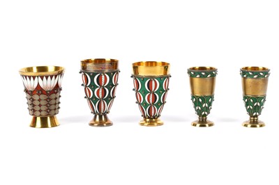 Lot 374 - A small collection of Russian silver gilt cloissone enamelled vodka cups