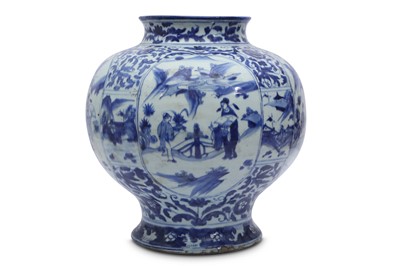 Lot 251 - A LARGE CHINESE BLUE AND WHITE FIGURATIVE JAR.