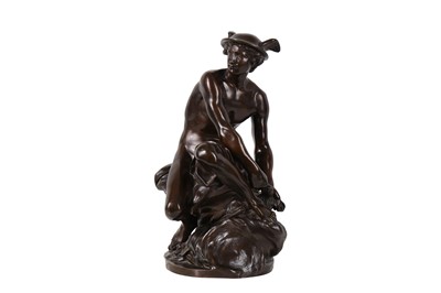 Lot 60 - A LATE 19TH CENTURY FRENCH PATINATED BRONZE FIGURE OF MERCURY AFTER A MODEL BY JEAN - BAPTISTE PIGALLE (FRENCH 1714 – 1785)