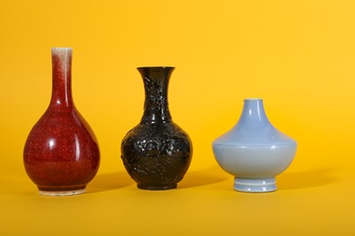 Lot 155 - THREE CHINESE MONOCHROME-GLAZED VASES.