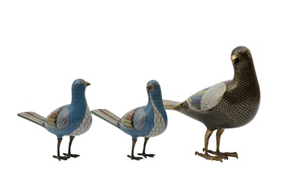 Lot 492 - THREE CHINESE CLOISONNÉ ENAMEL BIRDS.